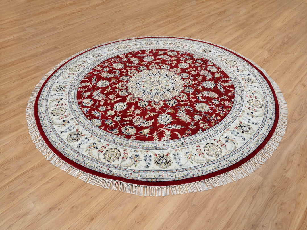 8'0" x 8'0" New Hand Knotted Red Wool Round Oriental Rug - MOA10264719