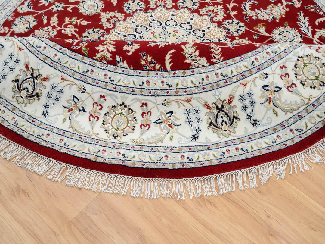 8'0" x 8'0" New Hand Knotted Red Wool Round Oriental Rug - MOA10264719