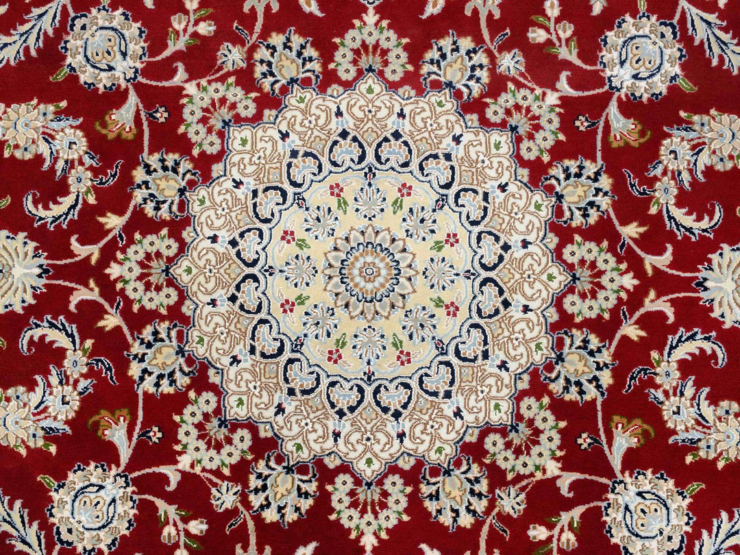 8'0" x 8'0" New Hand Knotted Red Wool Round Oriental Rug - MOA10264719