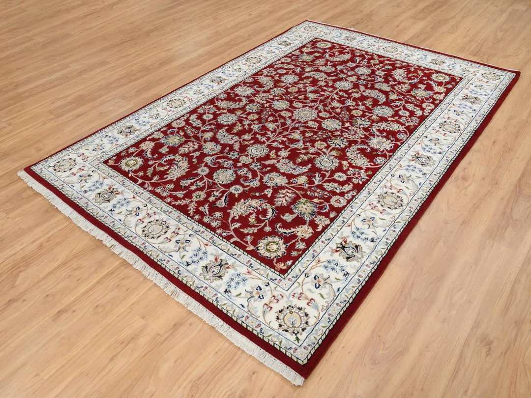 6'0" x 8'10" New Hand Knotted Red Wool Rectangle Oriental Rug - MOA10264722