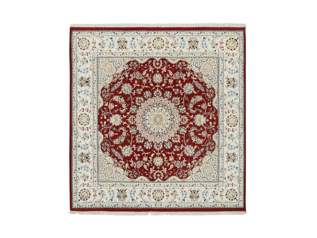 5'9" x 6'0" New Hand Knotted Red Wool Square Oriental Rug - MOA10264724