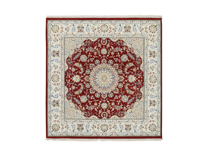5'9" x 6'0" New Hand Knotted Red Wool Square Oriental Rug - MOA10264724