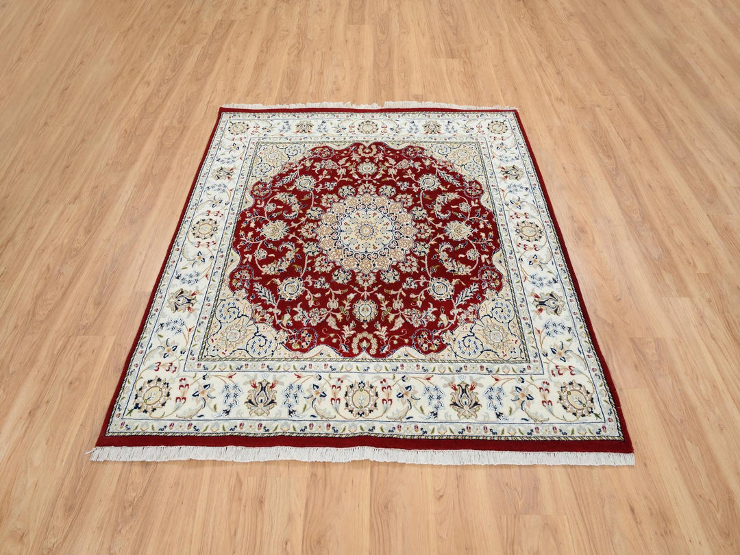 5'9" x 6'0" New Hand Knotted Red Wool Square Oriental Rug - MOA10264724