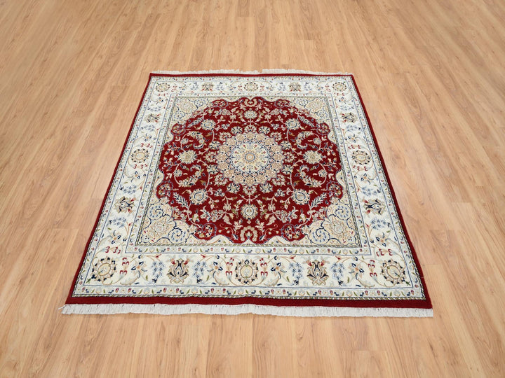 5'9" x 6'0" New Hand Knotted Red Wool Square Oriental Rug - MOA10264724