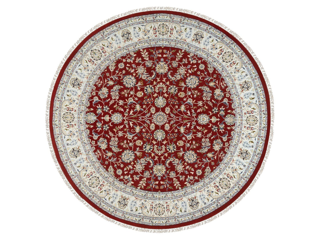 9'1" x 9'1" New Hand Knotted Red Wool Round Oriental Rug - MOA10264728