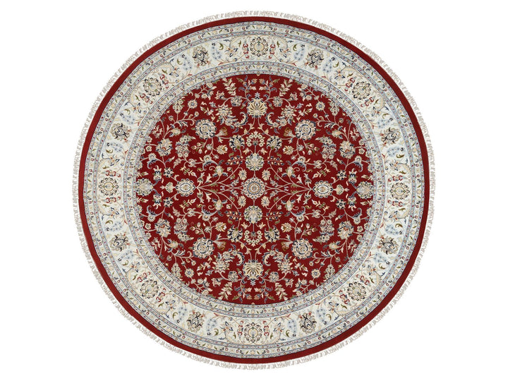 9'1" x 9'1" New Hand Knotted Red Wool Round Oriental Rug - MOA10264728