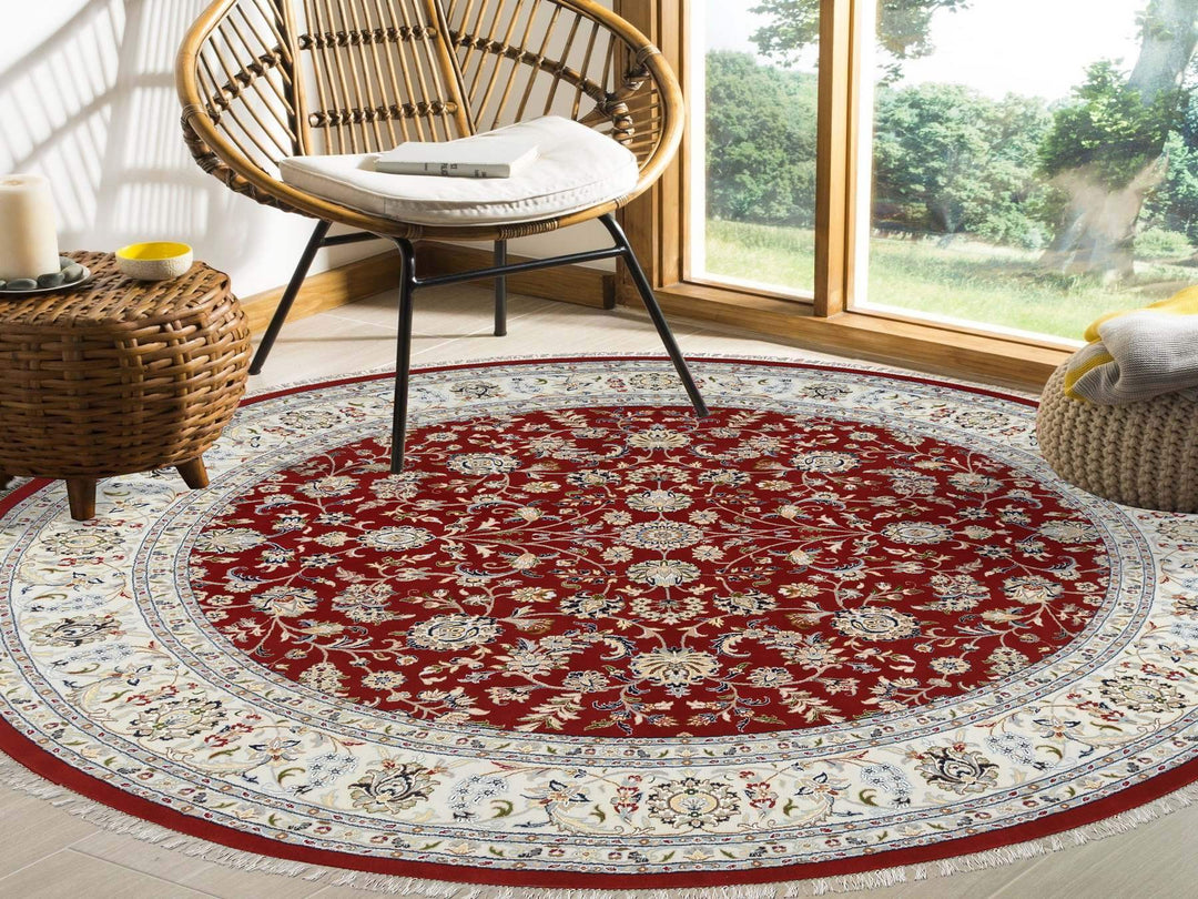 9'1" x 9'1" New Hand Knotted Red Wool Round Oriental Rug - MOA10264728
