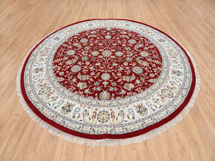 9'1" x 9'1" New Hand Knotted Red Wool Round Oriental Rug - MOA10264728