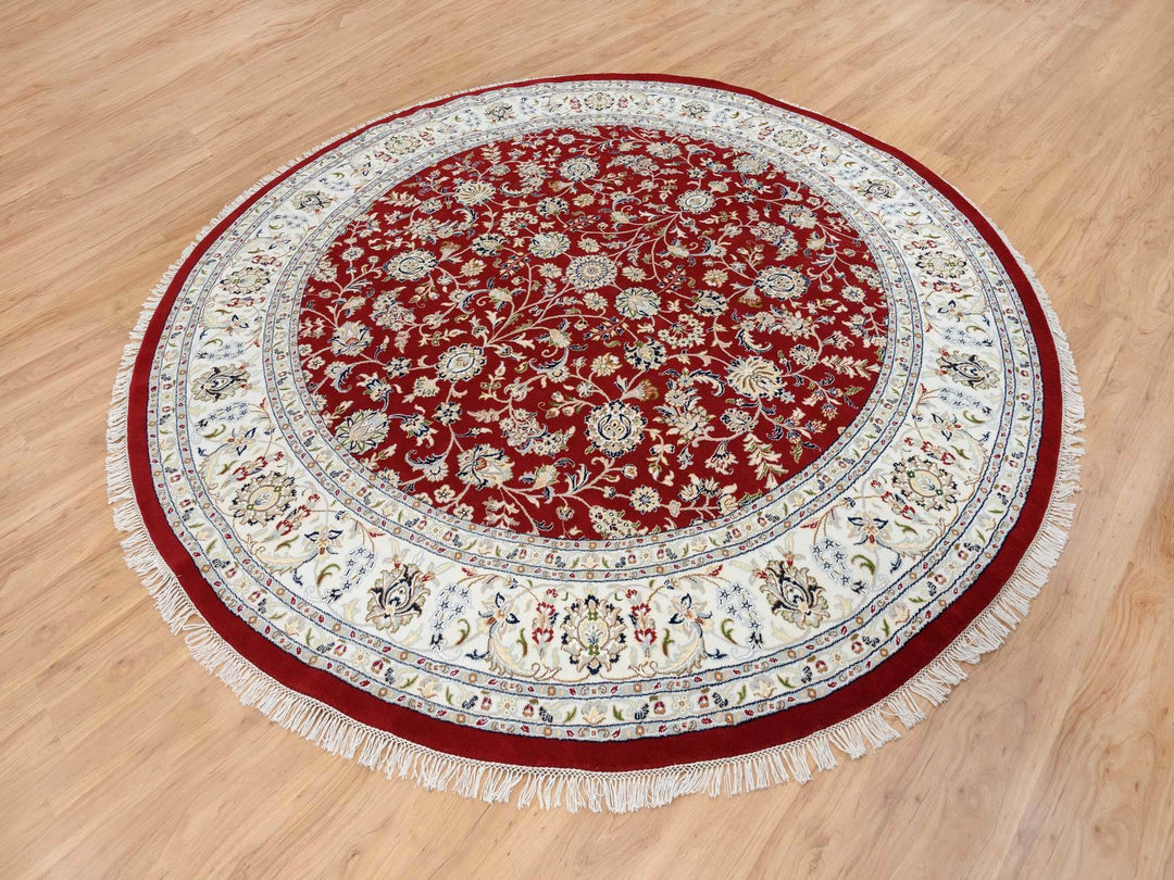 9'1" x 9'1" New Hand Knotted Red Wool Round Oriental Rug - MOA10264728