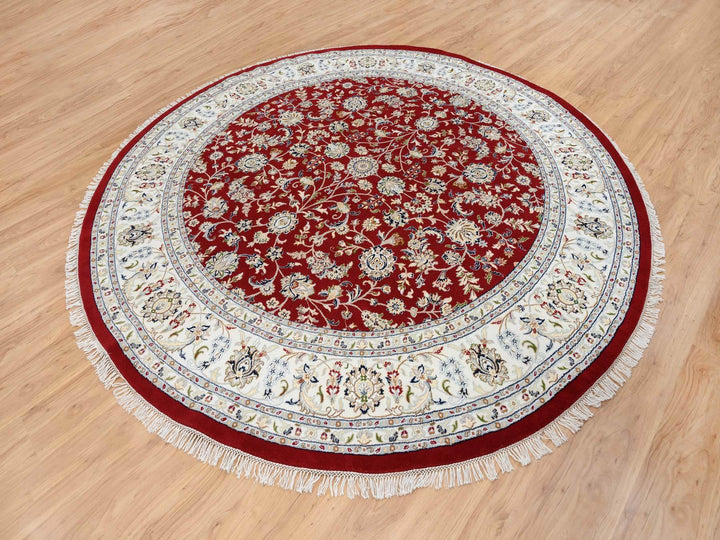 9'1" x 9'1" New Hand Knotted Red Wool Round Oriental Rug - MOA10264728