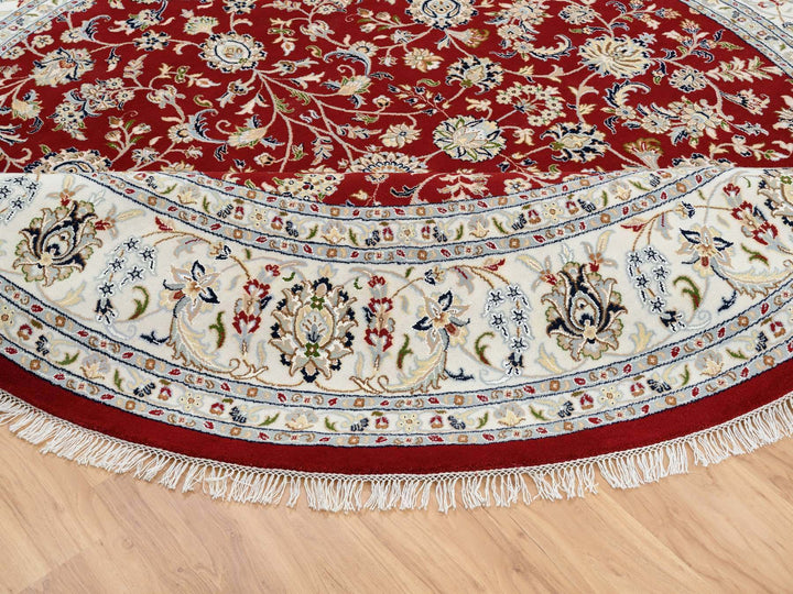 9'1" x 9'1" New Hand Knotted Red Wool Round Oriental Rug - MOA10264728