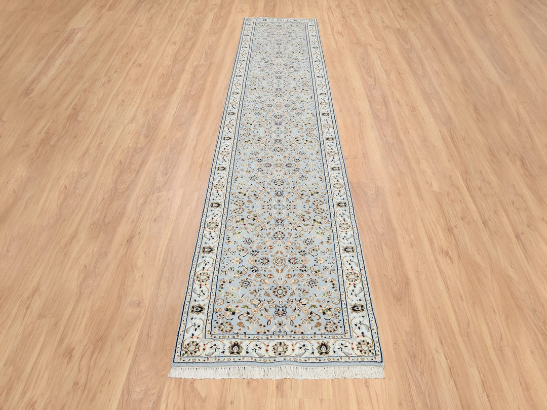 2'6" x 13'9" New Hand Knotted Blue Wool Runner Oriental Rug - MOA10264736