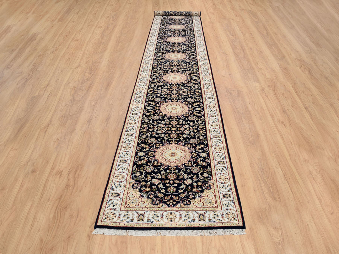 2'7" x 16'4" New Hand Knotted Blue Wool Runner Oriental Rug - MOA10264738
