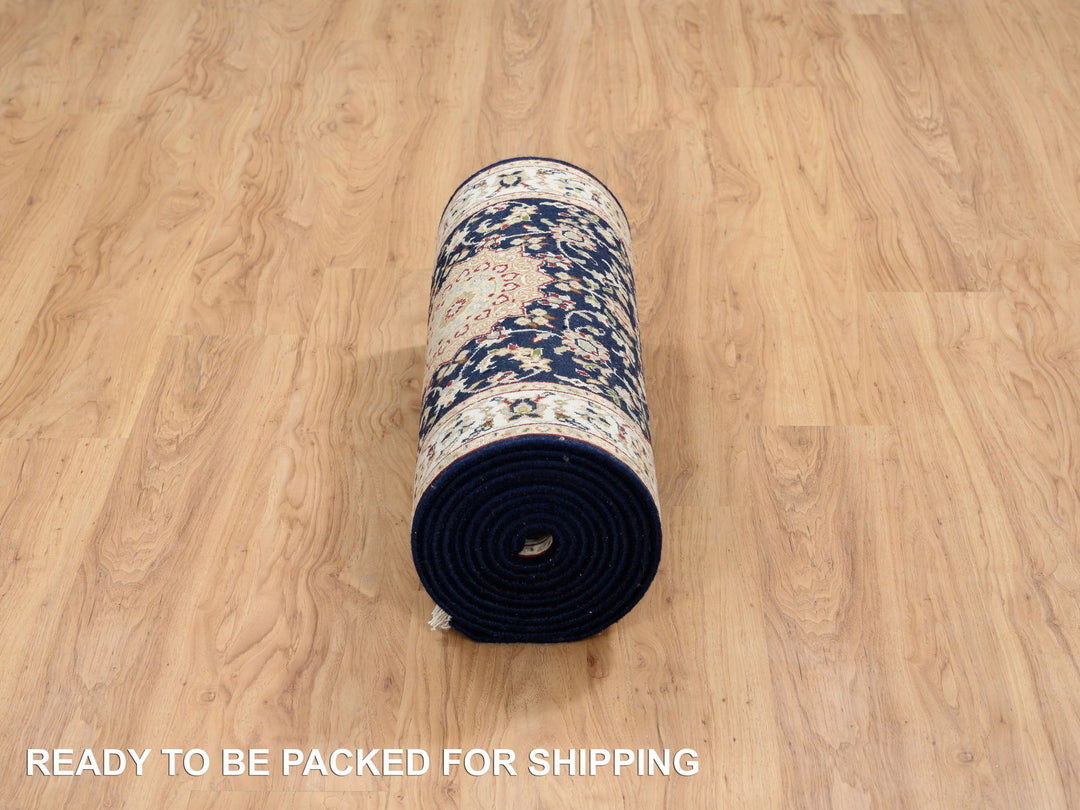 2'7" x 16'4" New Hand Knotted Blue Wool Runner Oriental Rug - MOA10264738