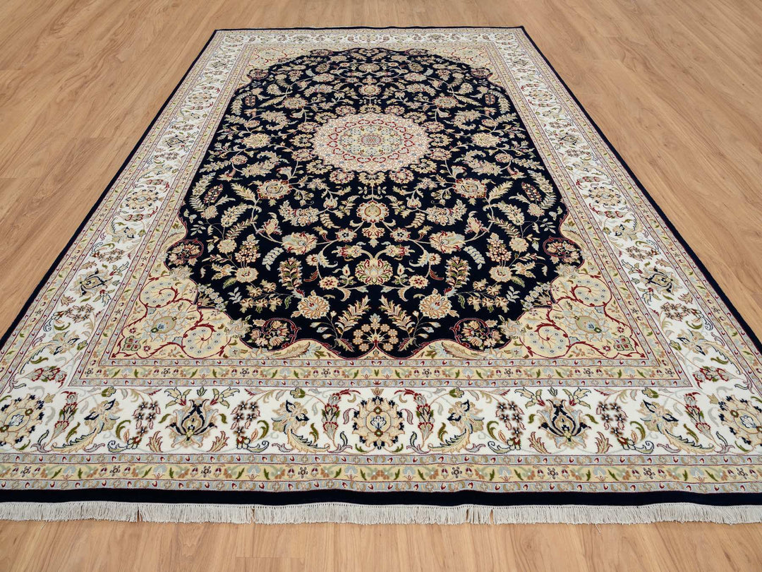 9'10" x 14'3" New Hand Knotted Blue Wool Rectangle Oriental Rug - MOA10264744