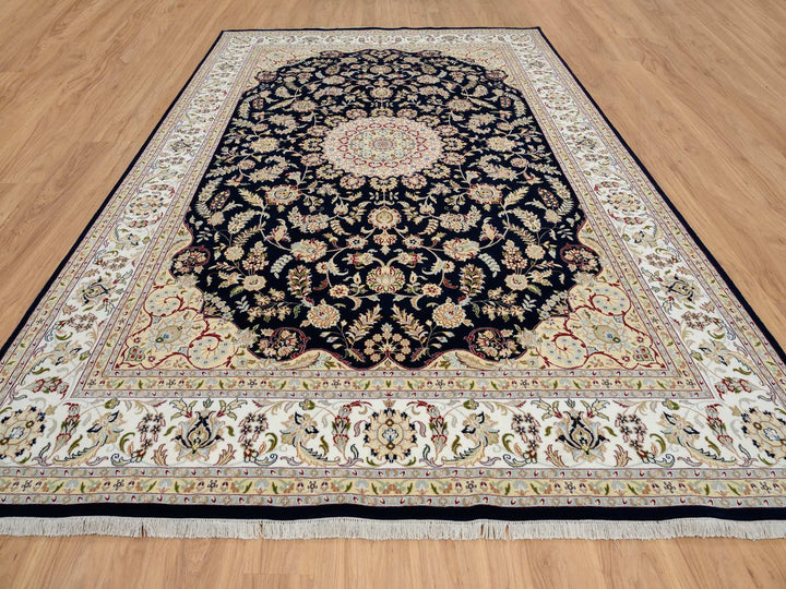 9'10" x 14'3" New Hand Knotted Blue Wool Rectangle Oriental Rug - MOA10264744
