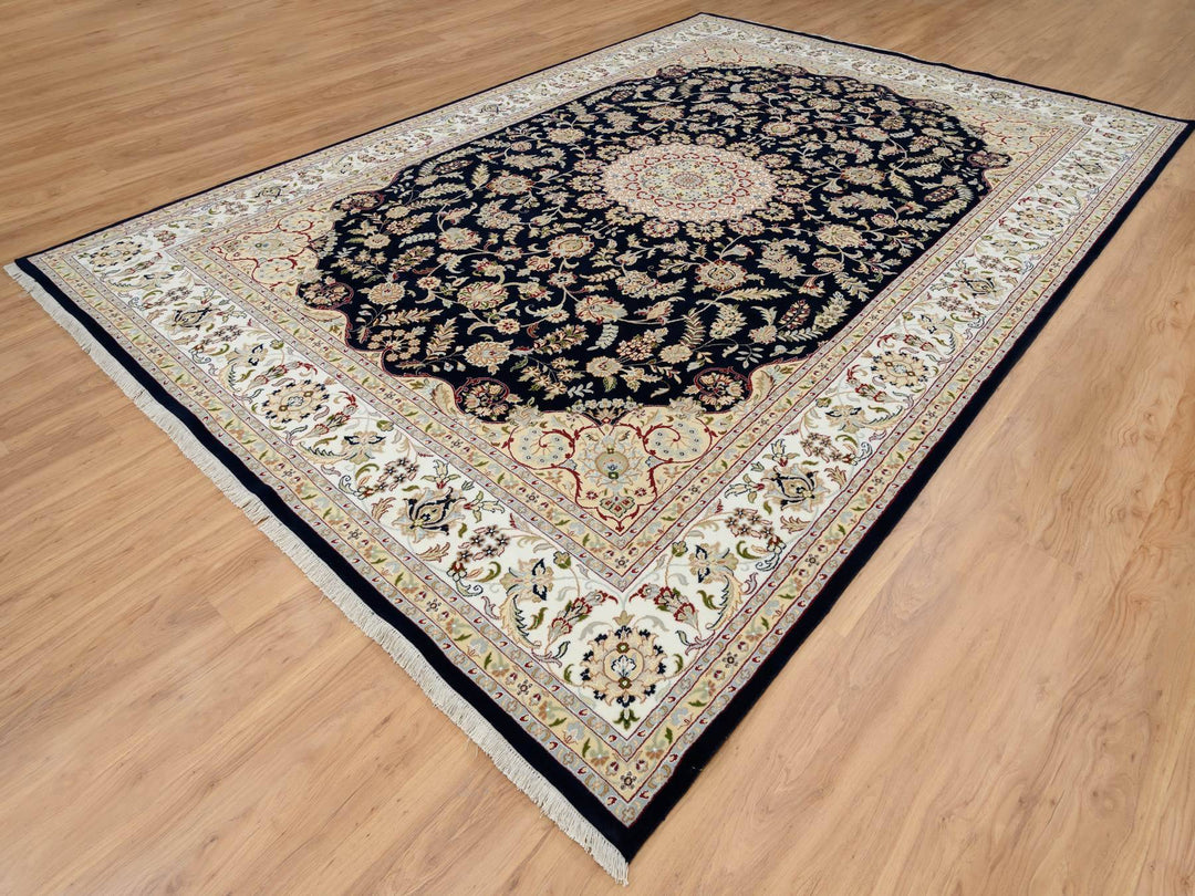 9'10" x 14'3" New Hand Knotted Blue Wool Rectangle Oriental Rug - MOA10264744