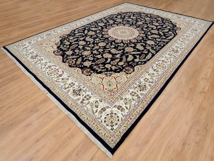 9'10" x 14'3" New Hand Knotted Blue Wool Rectangle Oriental Rug - MOA10264744