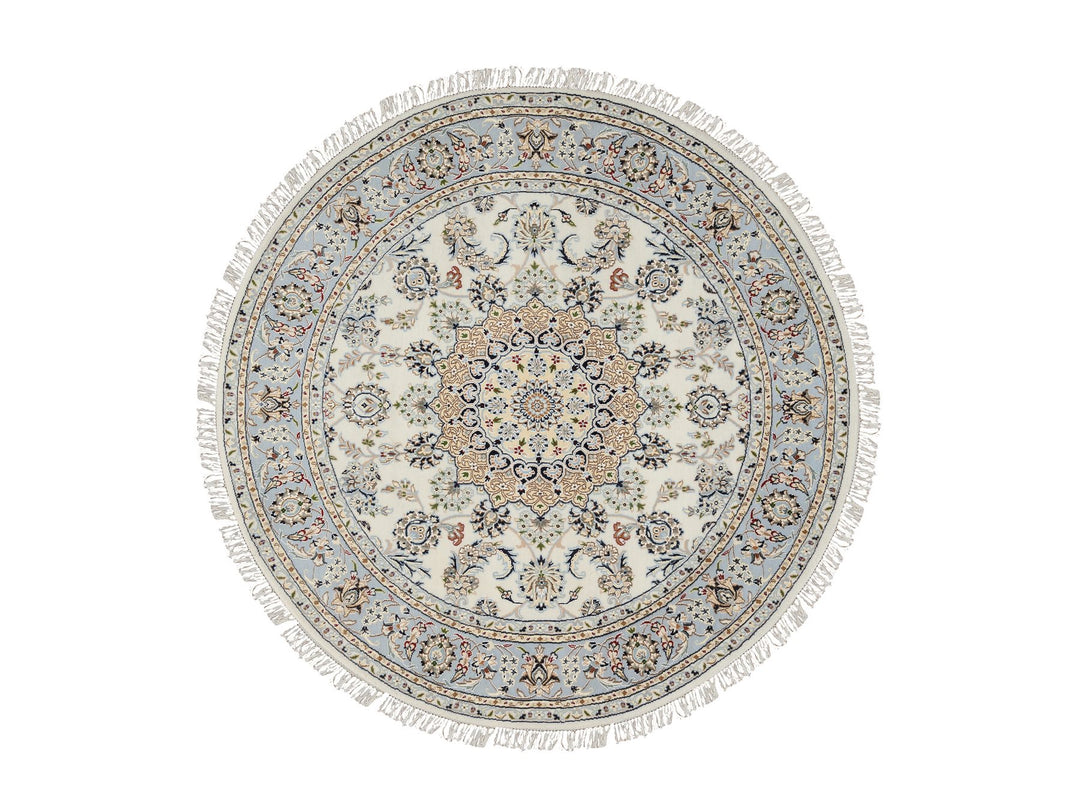 6'0" x 6'0" New Hand Knotted Ivory Wool Round Oriental Rug - MOA10264746