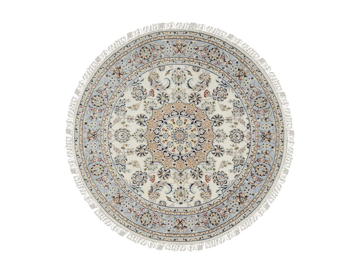 6'0" x 6'0" New Hand Knotted Ivory Wool Round Oriental Rug - MOA10264746