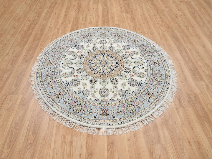 6'0" x 6'0" New Hand Knotted Ivory Wool Round Oriental Rug - MOA10264746