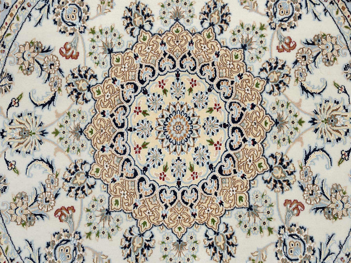 6'0" x 6'0" New Hand Knotted Ivory Wool Round Oriental Rug - MOA10264746