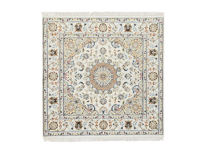 4'0" x 4'0" New Hand Knotted Ivory Wool Square Oriental Rug - MOA10264750