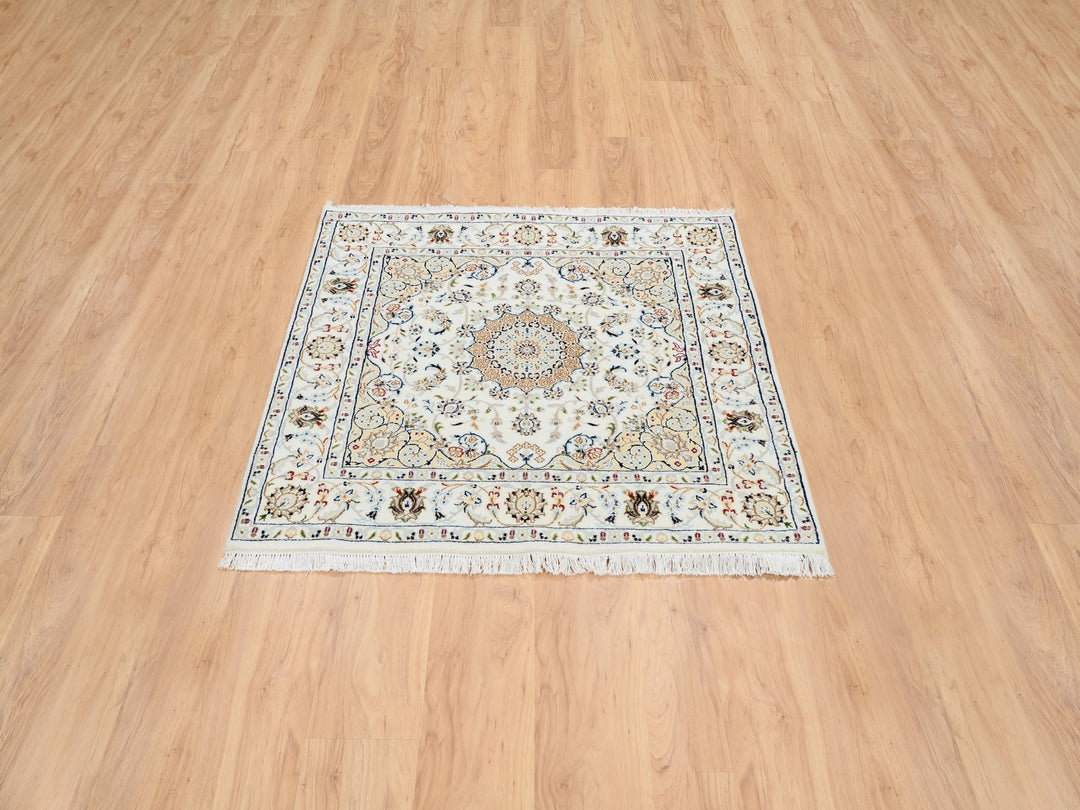 4'0" x 4'0" New Hand Knotted Ivory Wool Square Oriental Rug - MOA10264750