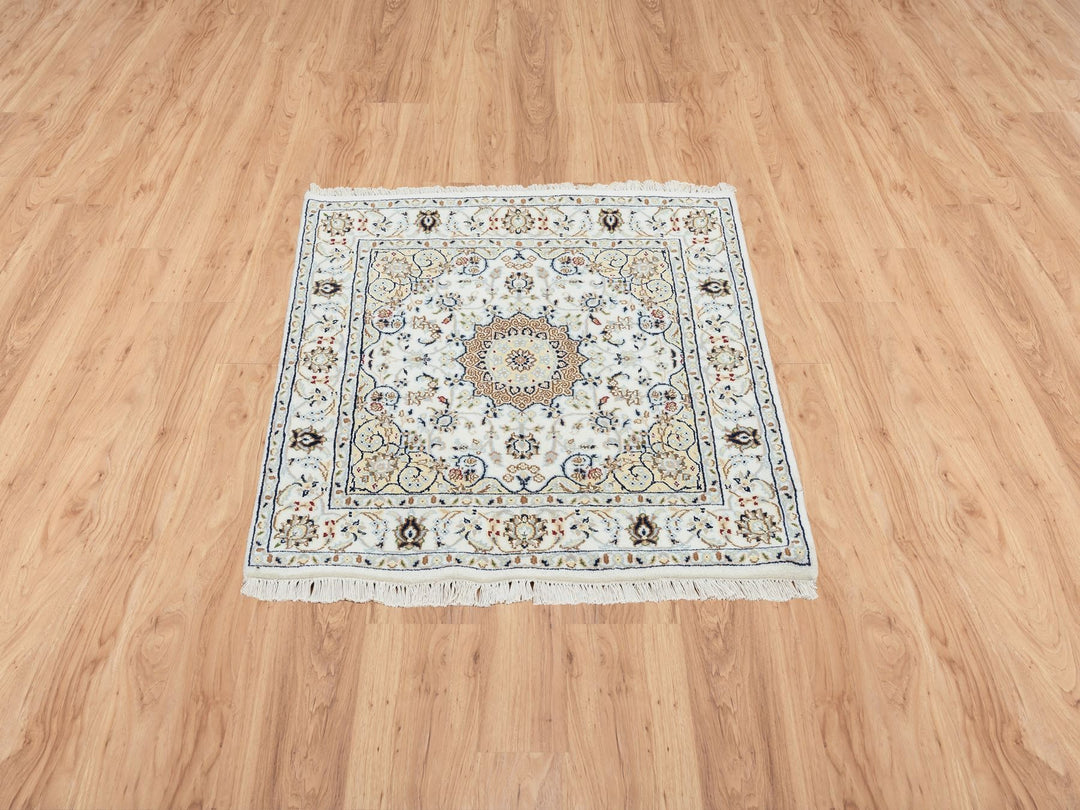 3'0" x 3'1" New Hand Knotted Ivory Wool Square Oriental Rug - MOA10264757