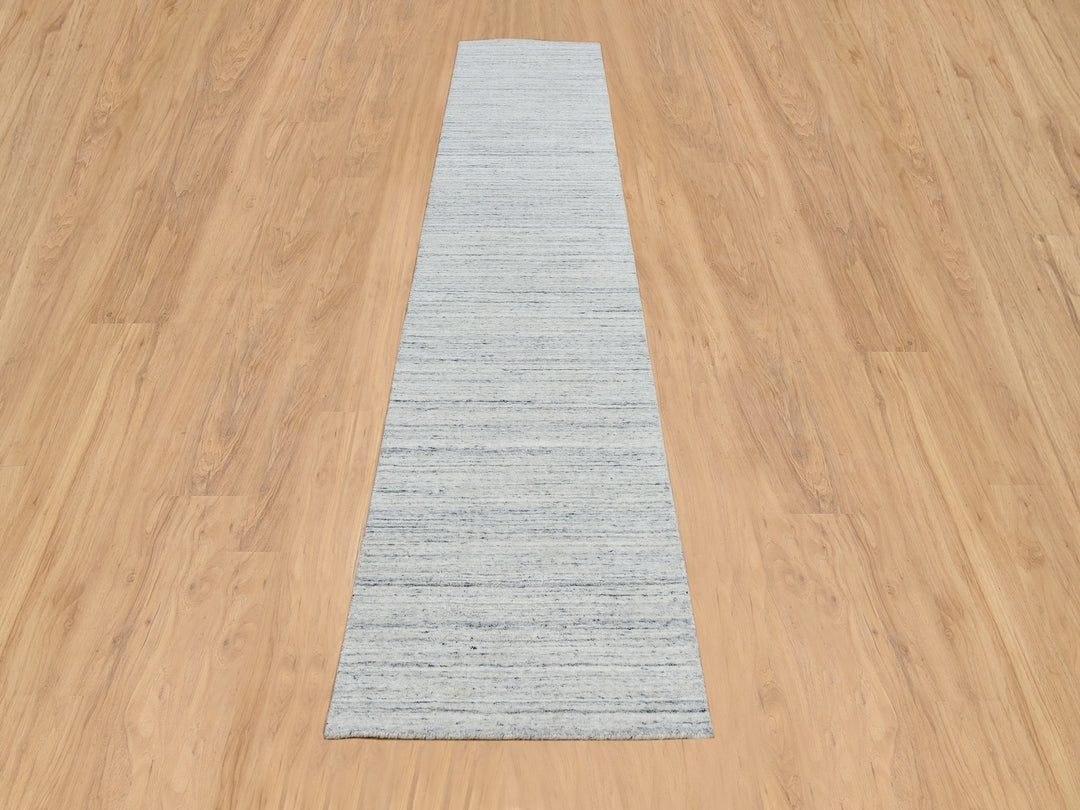 2'6" x 12'0" New Hand Loomed Ivory Wool Runner Oriental Rug - MOA10264780