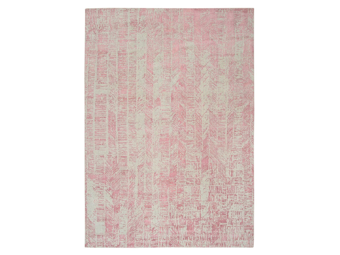 9'0" x 11'9" New Hand Loomed Pink Wool & Silk Rectangle Oriental Rug - MOA10264809