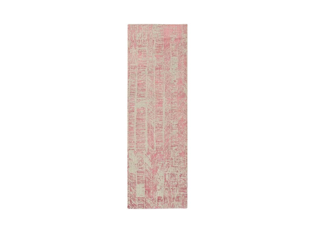 2'6" x 8'0" New Hand Loomed Pink Wool & Silk Runner Oriental Rug - MOA10264812