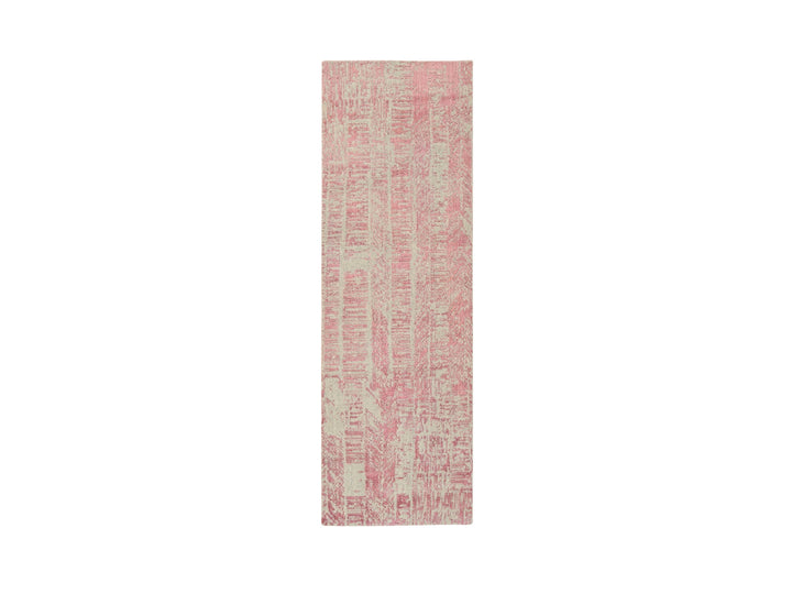 2'6" x 8'0" New Hand Loomed Pink Wool & Silk Runner Oriental Rug - MOA10264812