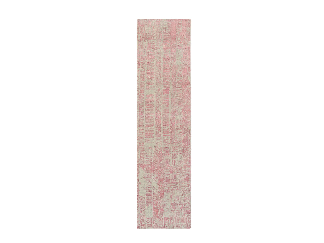 2'6" x 10'0" New Hand Loomed Pink Wool & Art Silk Runner Oriental Rug - MOA10264813