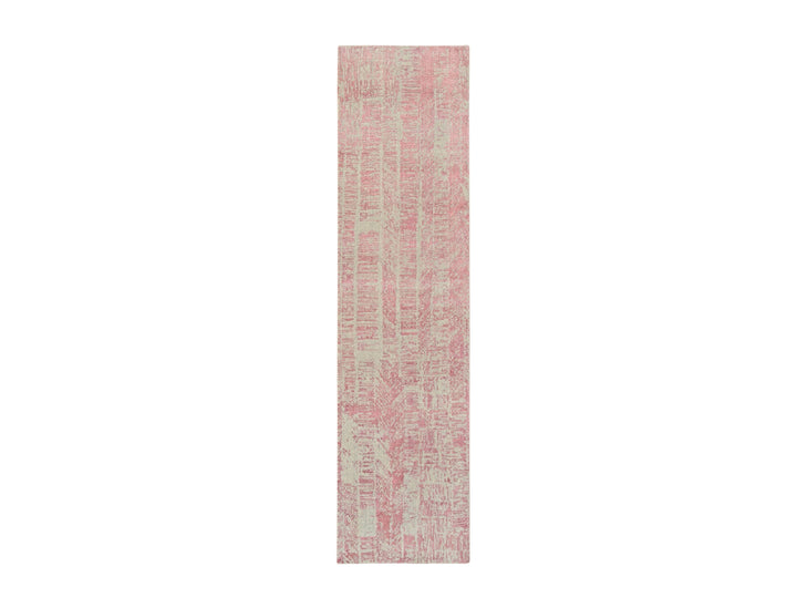 2'6" x 10'0" New Hand Loomed Pink Wool & Art Silk Runner Oriental Rug - MOA10264814