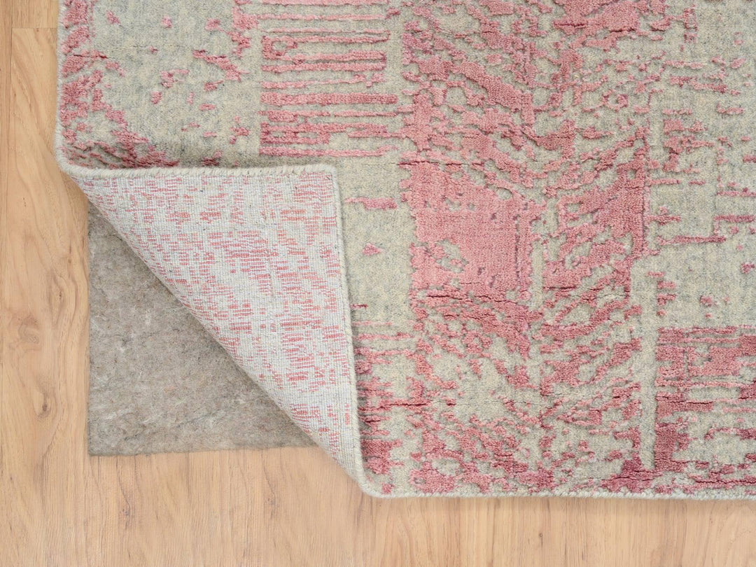 10'0" x 10'2" New Hand Loomed Pink Wool & Art Silk Square Oriental Rug - MOA10264815