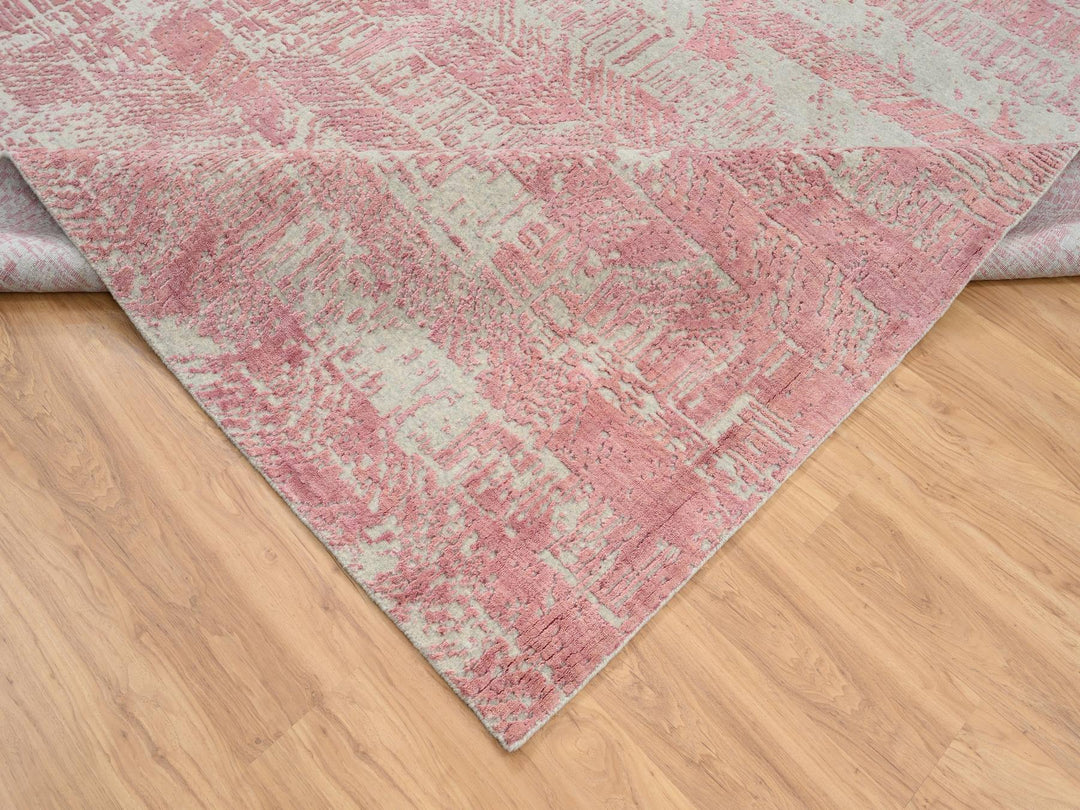 10'0" x 10'2" New Hand Loomed Pink Wool & Art Silk Square Oriental Rug - MOA10264815