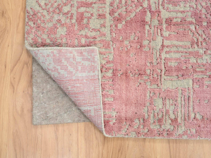 10'0" x 14'0" New Hand Loomed Pink Wool & Silk Rectangle Oriental Rug - MOA10264817