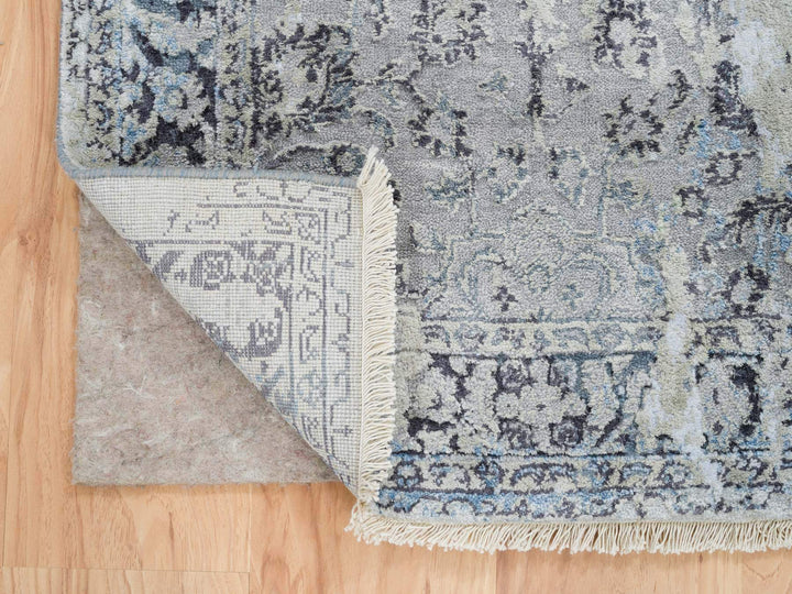 2'6" x 6'0" New Hand Knotted Grey Wool & Silk Runner Oriental Rug - MOA10264828
