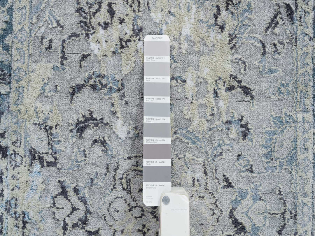2'6" x 6'0" New Hand Knotted Grey Wool & Silk Runner Oriental Rug - MOA10264828