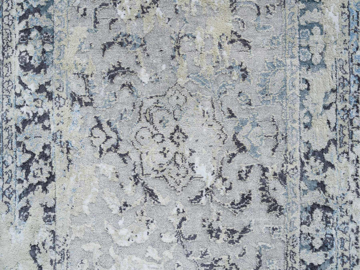 2'6" x 6'0" New Hand Knotted Grey Wool & Silk Runner Oriental Rug - MOA10264828