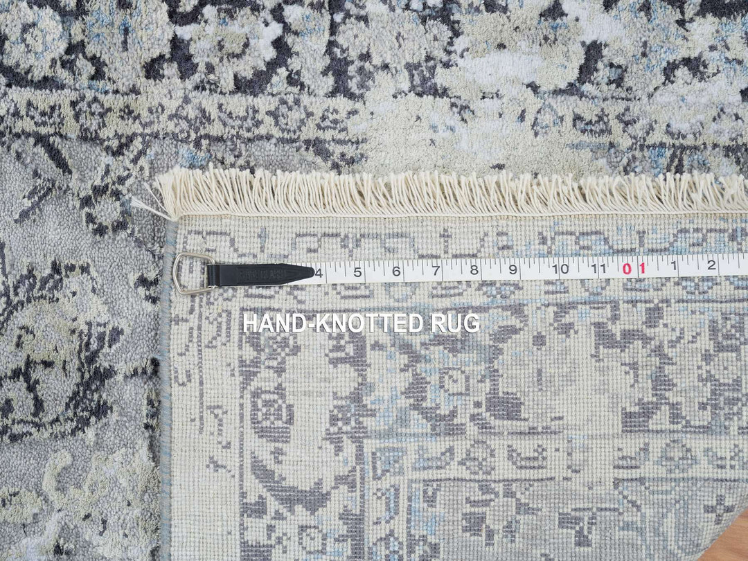 2'6" x 6'0" New Hand Knotted Grey Wool & Silk Runner Oriental Rug - MOA10264828