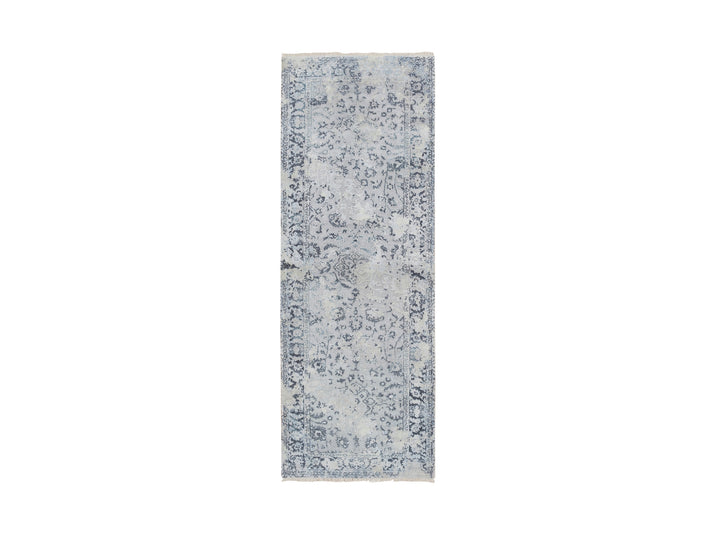 2'9" x 7'8" New Hand Knotted Grey Wool & Silk Runner Oriental Rug - MOA10264829