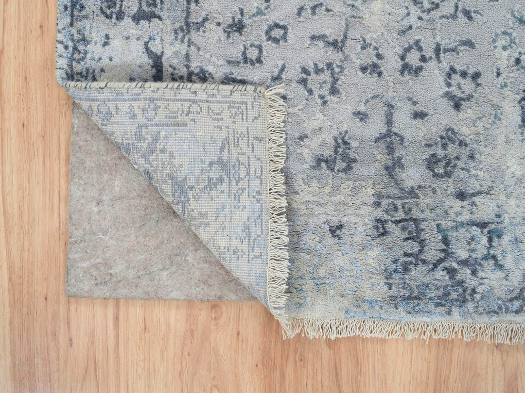 2'9" x 7'8" New Hand Knotted Grey Wool & Silk Runner Oriental Rug - MOA10264829