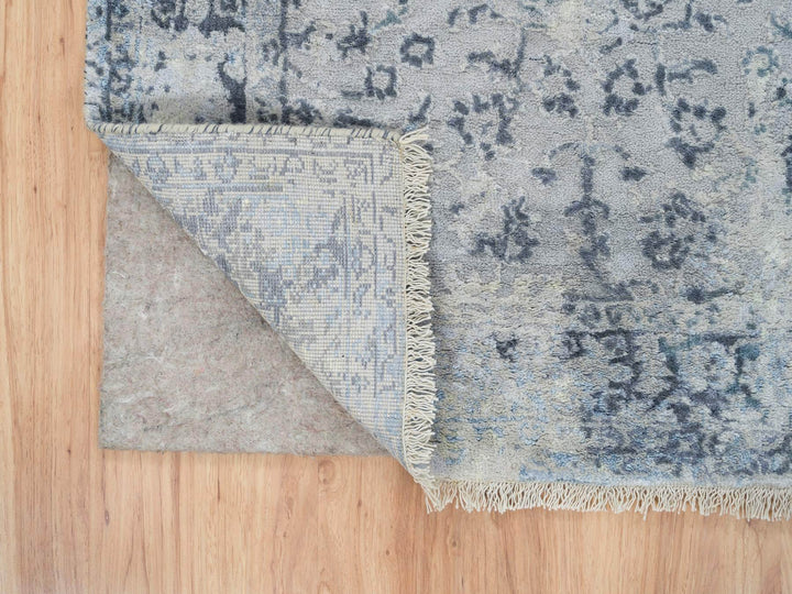 2'9" x 7'8" New Hand Knotted Grey Wool & Silk Runner Oriental Rug - MOA10264829