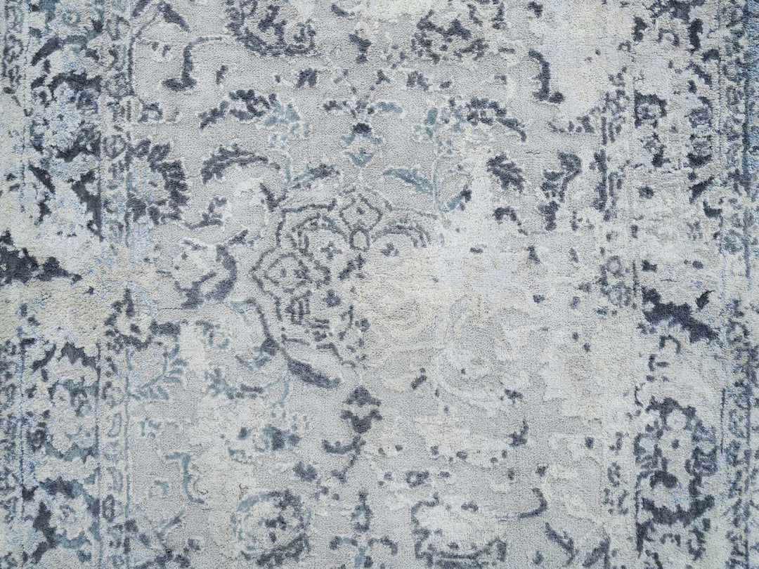 2'9" x 7'8" New Hand Knotted Grey Wool & Silk Runner Oriental Rug - MOA10264829