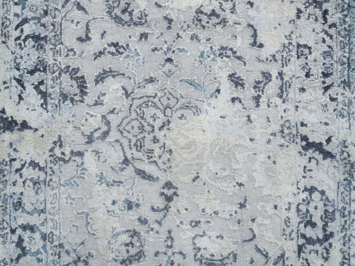 2'9" x 7'8" New Hand Knotted Grey Wool & Silk Runner Oriental Rug - MOA10264829