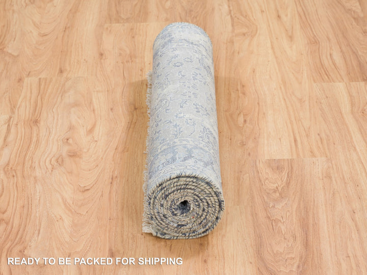 2'9" x 7'8" New Hand Knotted Grey Wool & Silk Runner Oriental Rug - MOA10264829