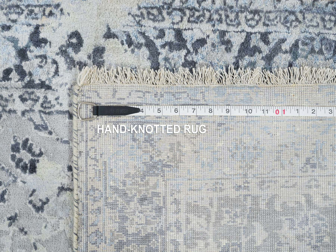 2'9" x 7'8" New Hand Knotted Grey Wool & Silk Runner Oriental Rug - MOA10264829