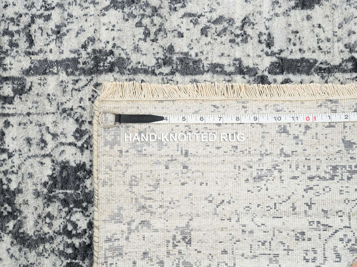 2'7" x 12'0" New Hand Knotted Grey Wool & Silk Runner Oriental Rug - MOA10264834